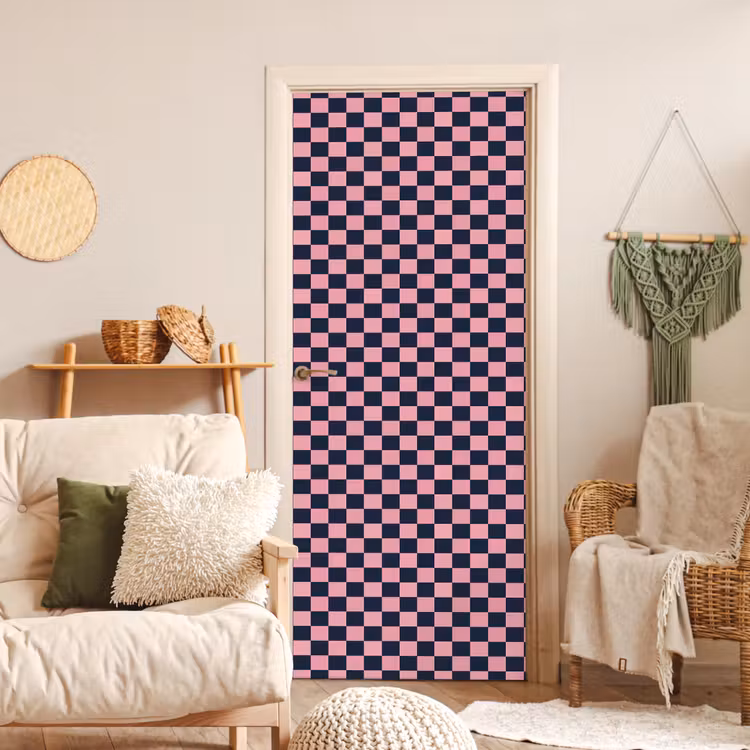 Traditioneel - Patroon - Blauw - Roze deurposter klein 289 -sfeer2