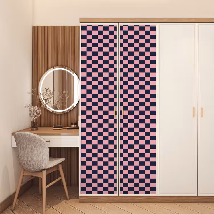Traditioneel - Patroon - Blauw - Roze deurposter klein 289 -sfeer3