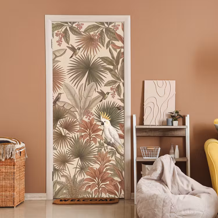 Tropisch - Vogels - Beige deurposter klein -sfeer1