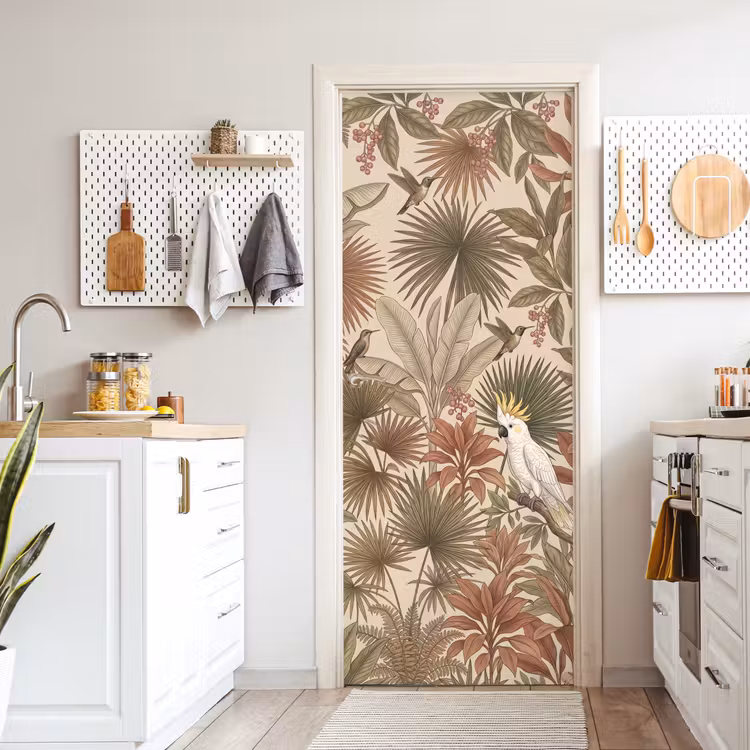 Tropisch - Vogels - Beige deurposter klein -sfeer5