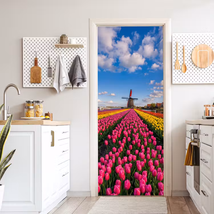 Tulpen - Holland - Molen - Kleurrijk deurposter klein -sfeer5
