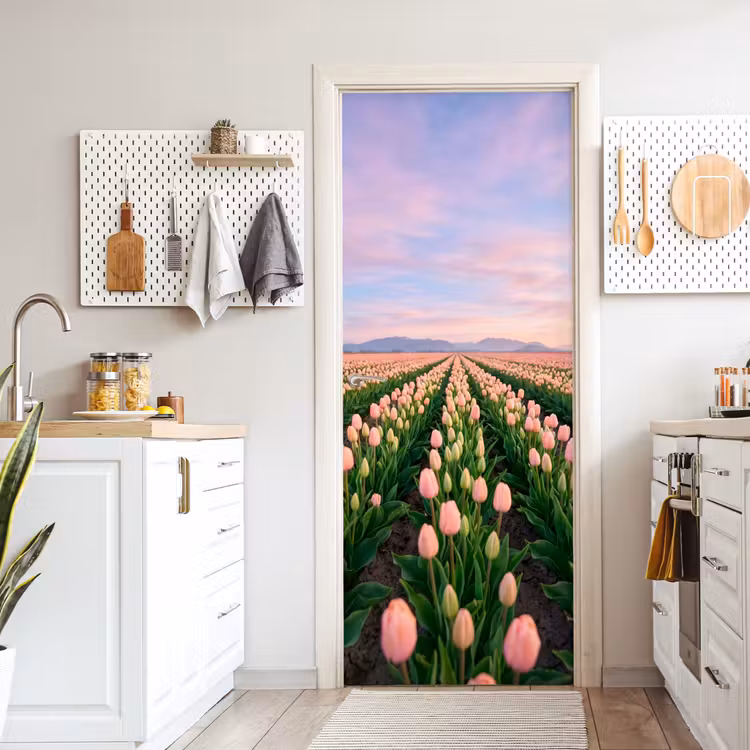 Tulpen - Landschap - Roze deurposter klein -sfeer5