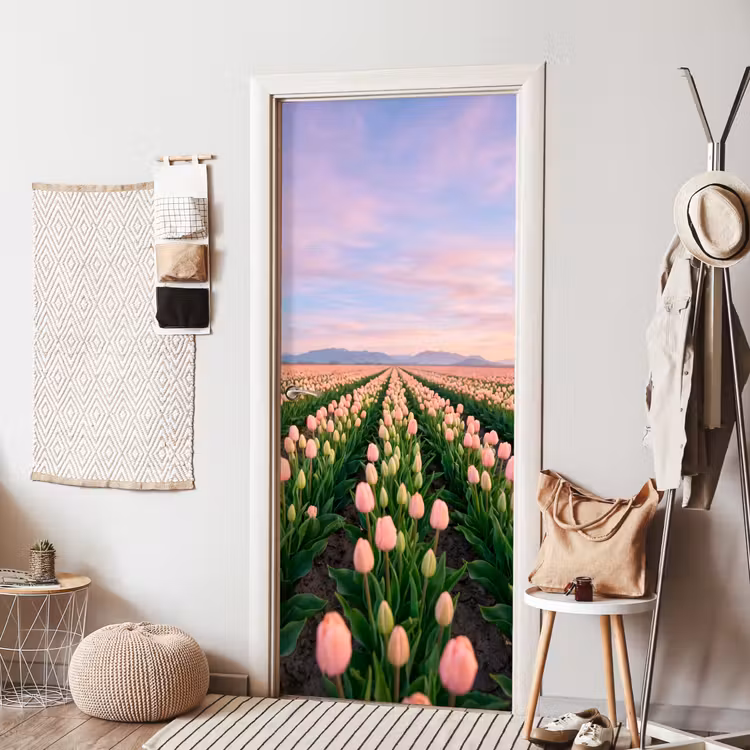 Tulpen - Landschap - Roze deurposter klein -sfeer6