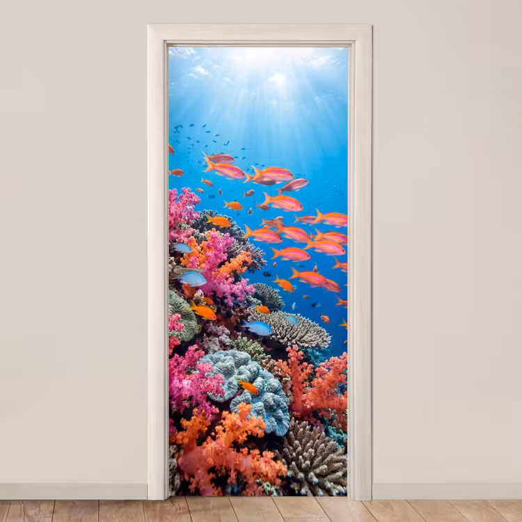 Onderwater - Koraalrif - Vissen - Oceaan - Natuur deurposter klein -3d_beige