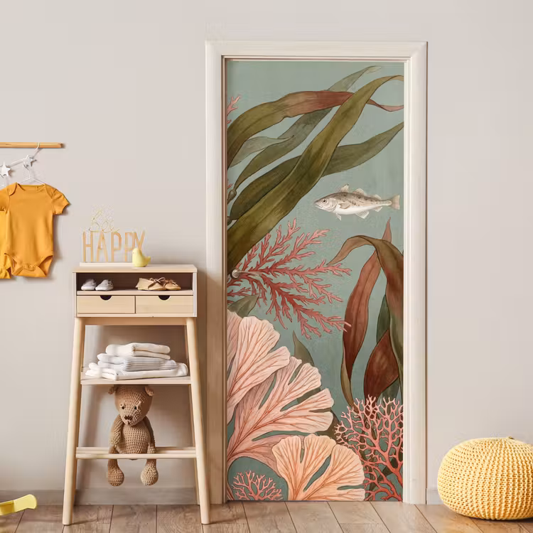 Onderwater - Planten - Vis - Vintage - Groen deurposter klein -sfeer4