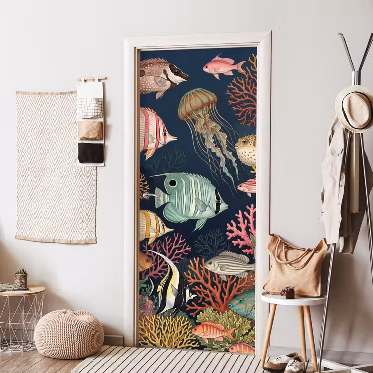 Onderwaterwereld - Vissen - Koraal - Illustratie - Kleurrijk deurposter klein -sfeer6