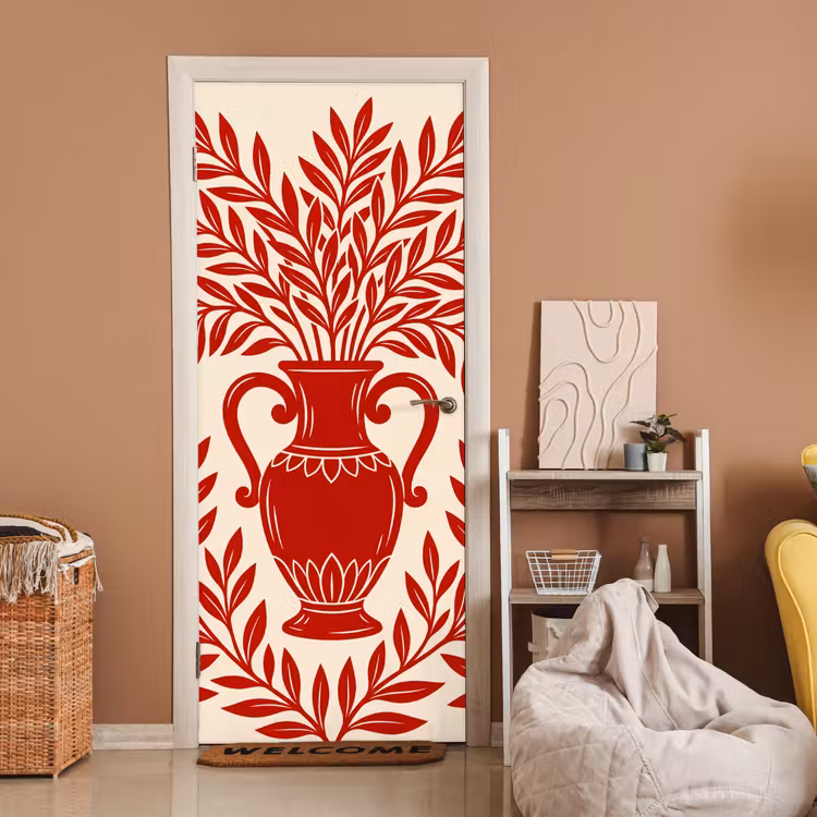 Vaas - Planten - Decoratie - Abstract - Rood deurposter klein -sfeer1