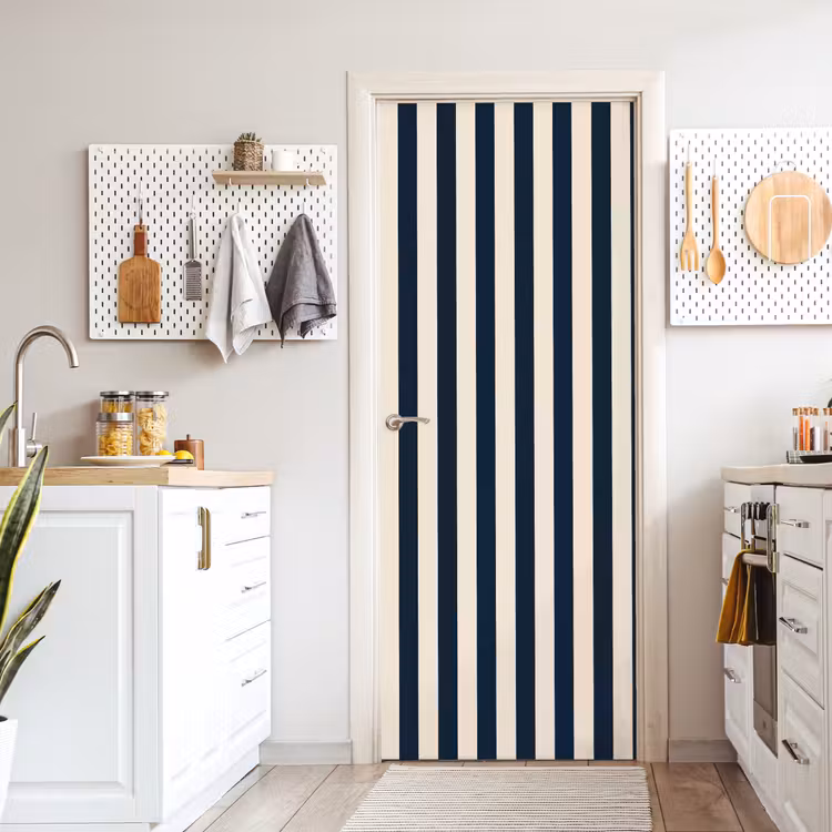 Verticale strepen - Blauw - Crème deurposter klein 289 -sfeer5