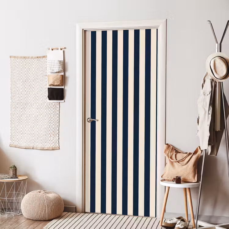 Verticale strepen - Blauw - Crème deurposter klein 289 -sfeer6