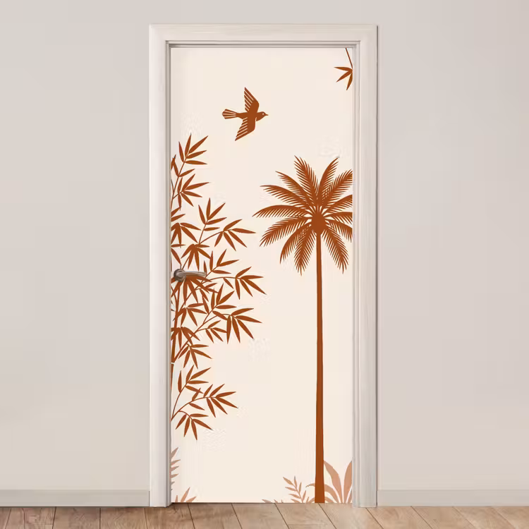 Vogel - Boom - Tropisch - Minimalistisch - Bruin deurposter klein -3d_beige