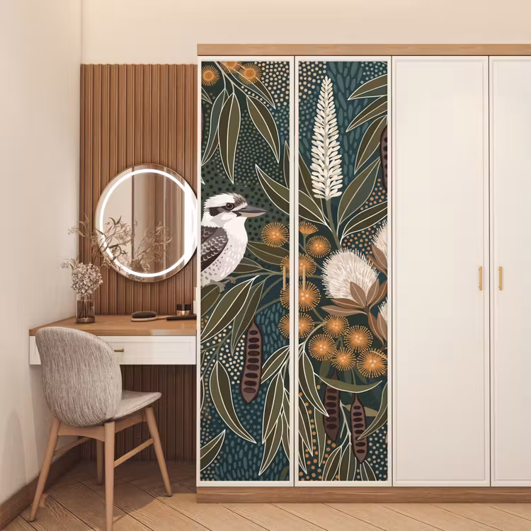 Vogel - Bladeren - Natuur - Illustratie - Groen deurposter klein -sfeer3