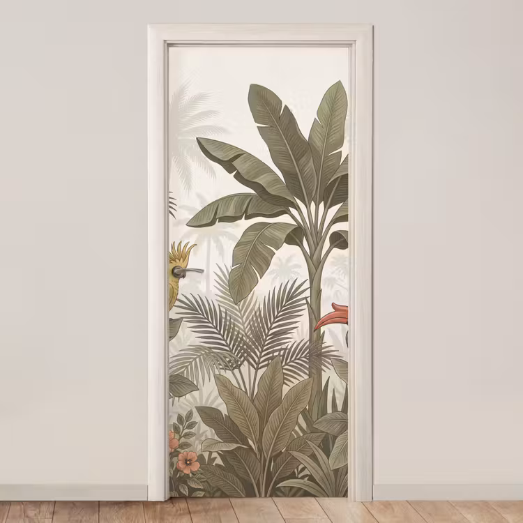 Vogel - Jungle - Tropisch - Illustratie - Groen deurposter klein -3d_beige