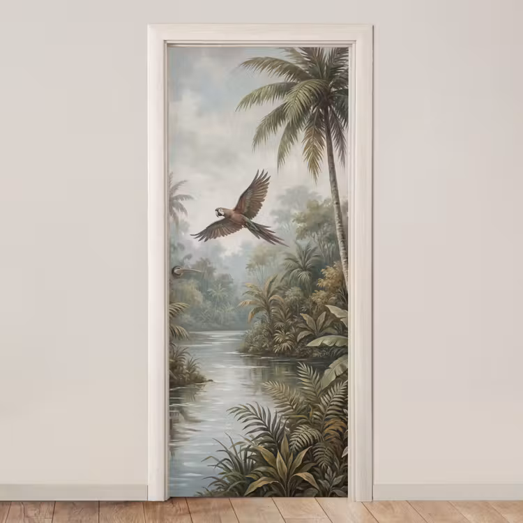 Vogel - Vliegend - Tropisch - Landschap - Klassiek deurposter klein -3d_beige