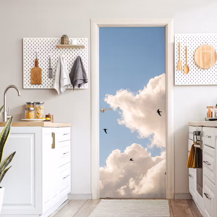Vogel - Vlucht - Wolken - Natuur - Blauw deurposter klein -sfeer5