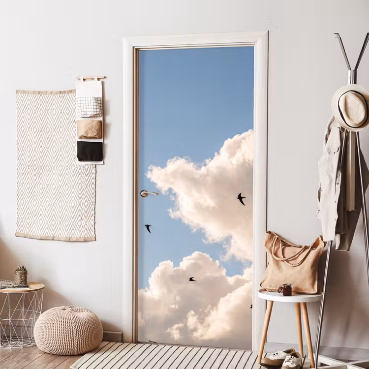 Vogel - Vlucht - Wolken - Natuur - Blauw deurposter klein -sfeer6