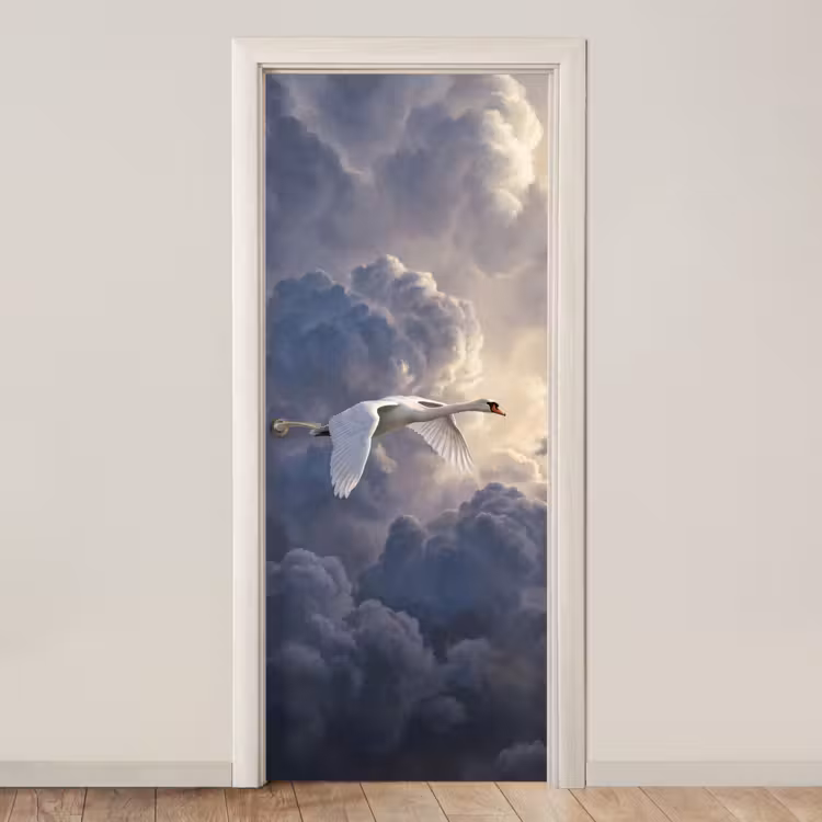 Vogel - Vliegend - Natuur - Wit - Wolken deurposter klein -3d_beige