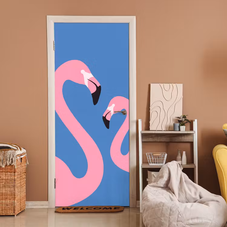 Vogel - Paar - Dieren - Modern - Roze deurposter klein -sfeer1