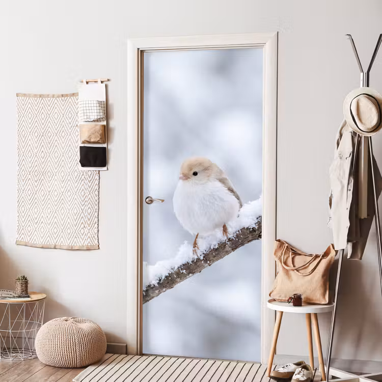 Vogeltje - Sneeuw - Tak - Winter - Zacht deurposter klein -sfeer6
