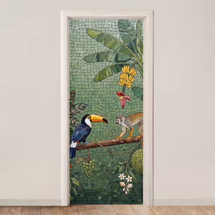 Vogel - Dier - Jungle - Mozaïek - Natuur deurposter klein -3d_beige