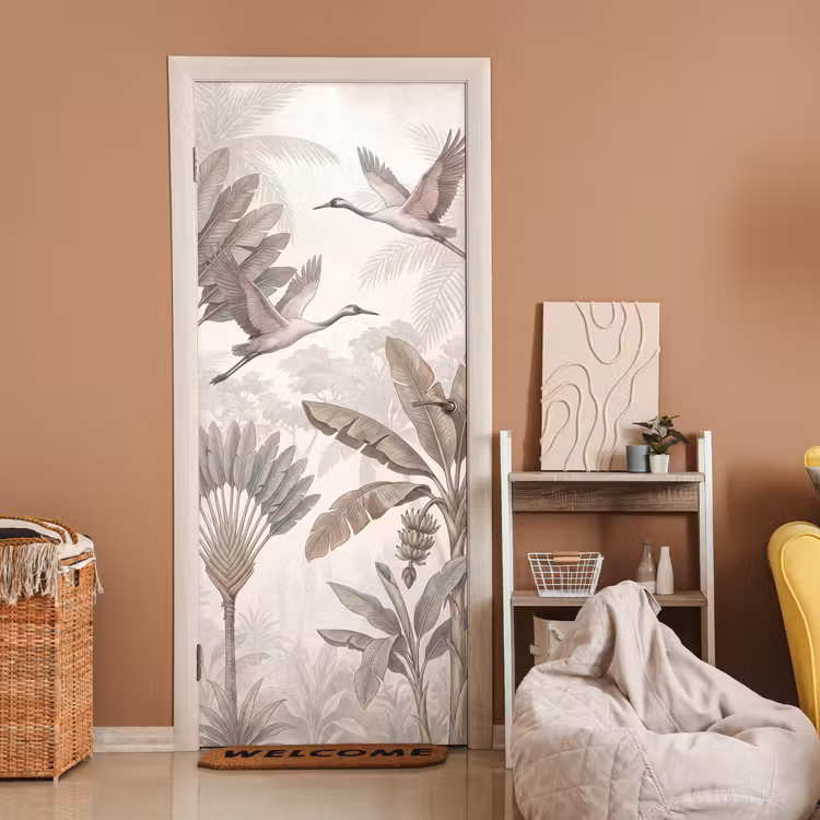 Vogel - Tropisch - Jungle - Natuur - Beige deurposter klein -sfeer1