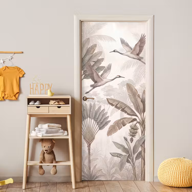 Vogel - Tropisch - Jungle - Natuur - Beige deurposter klein -sfeer4