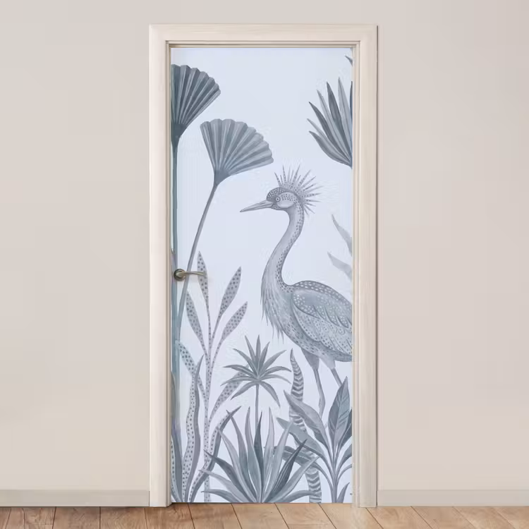 Vogel - Tropisch - Illustratie - Blauwgrijs - Natuur deurposter klein -3d_beige