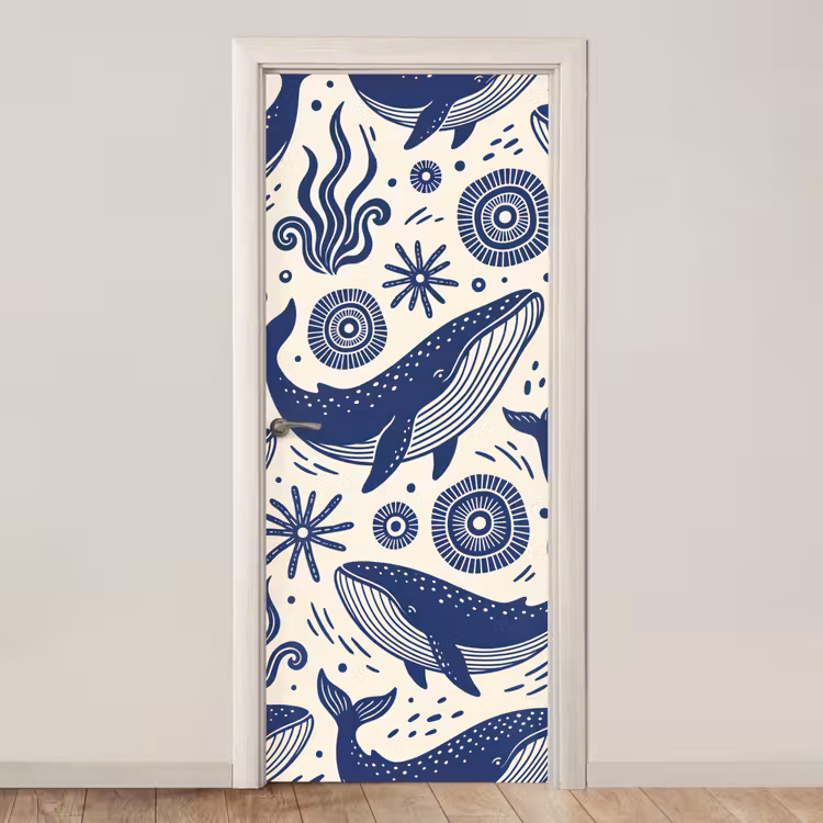 Walvis - Onderwater - Dieren - Abstract - Blauw deurposter klein -3d_beige