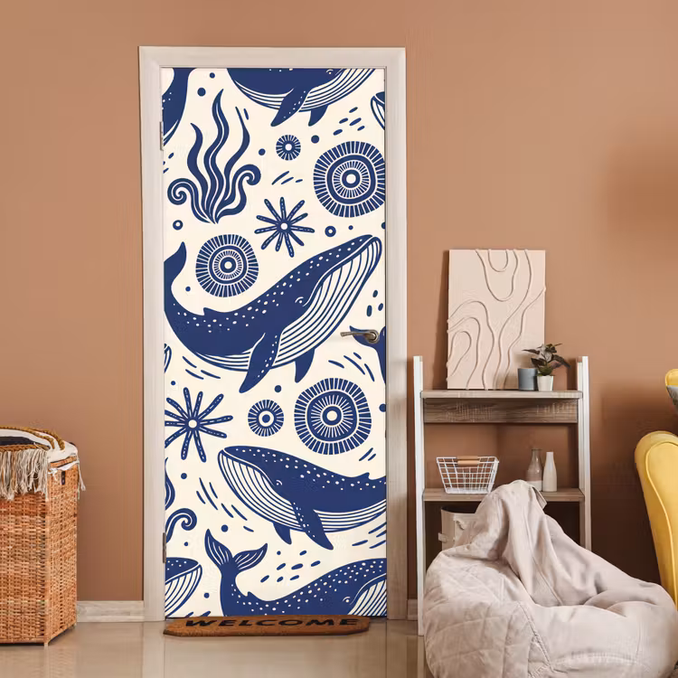 Walvis - Onderwater - Dieren - Abstract - Blauw deurposter klein -sfeer1