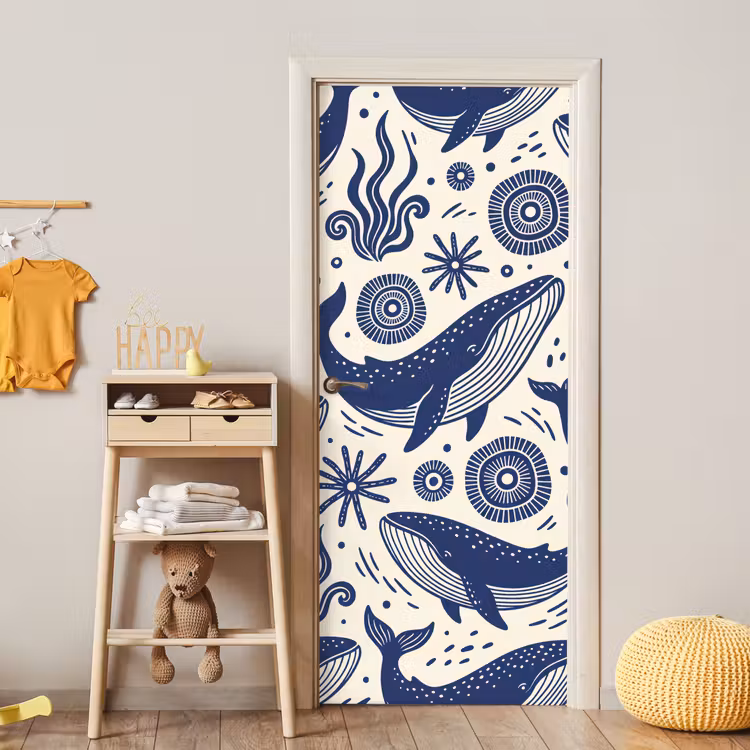 Walvis - Onderwater - Dieren - Abstract - Blauw deurposter klein -sfeer4