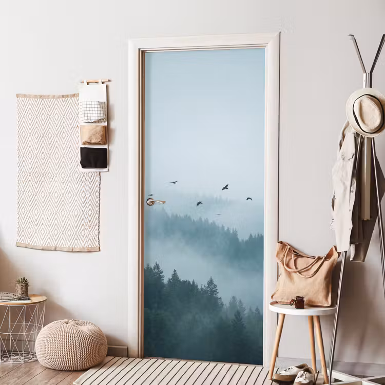 Bos - Mist - Vogels - Natuur - Groen deurposter klein -sfeer6