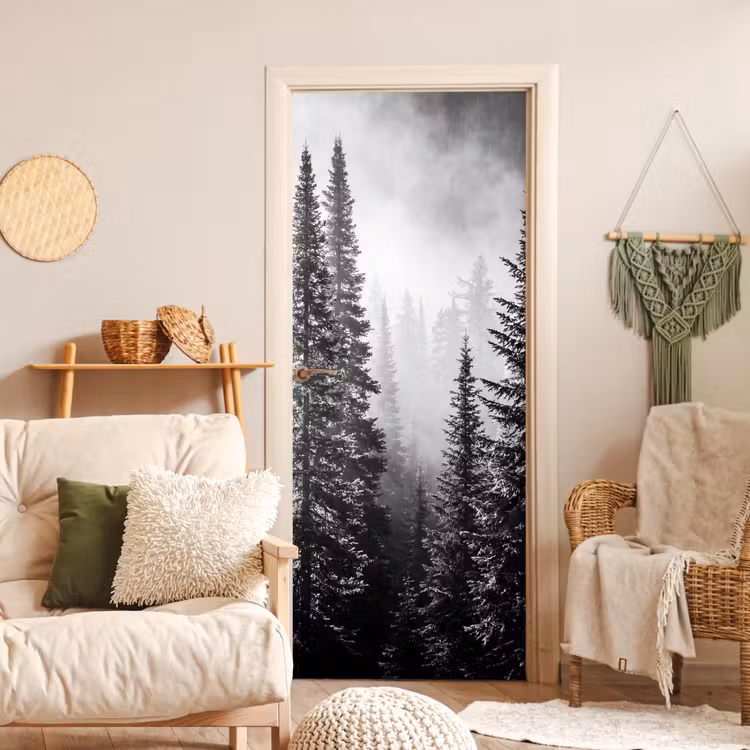 Bos - Mist - Winter - Monochroom - Natuur deurposter klein -sfeer2