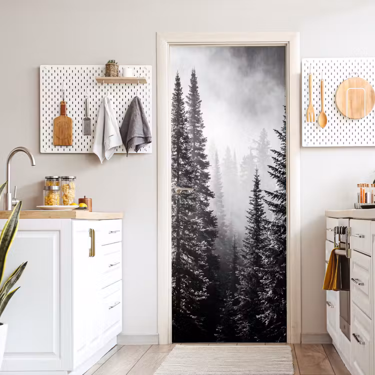Bos - Mist - Winter - Monochroom - Natuur deurposter klein -sfeer5