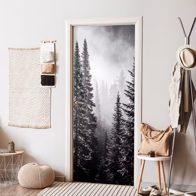 Bos - Mist - Winter - Monochroom - Natuur deurposter klein -sfeer6
