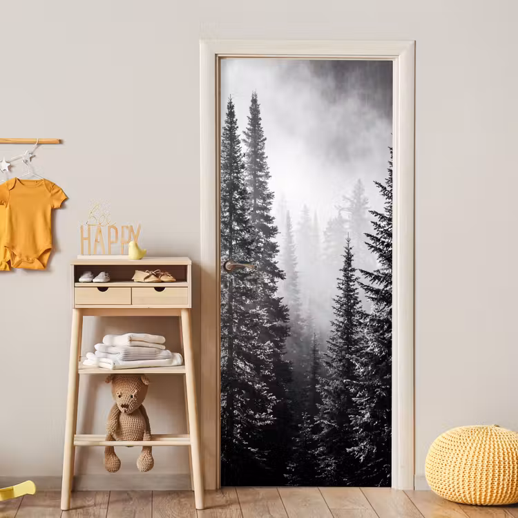 Bos - Mist - Winter - Monochroom - Natuur deurposter klein -sfeer4