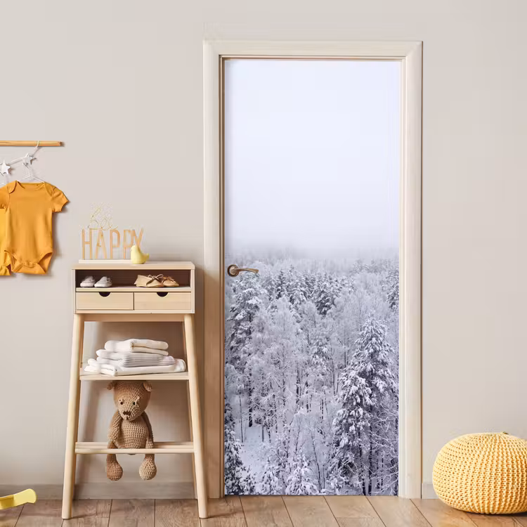 Bos - Sneeuw - Winter - Natuur - Wit deurposter klein -sfeer4