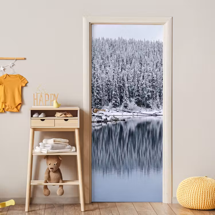 Bos - Reflectie - Meer - Winter - Serene deurposter klein -sfeer4