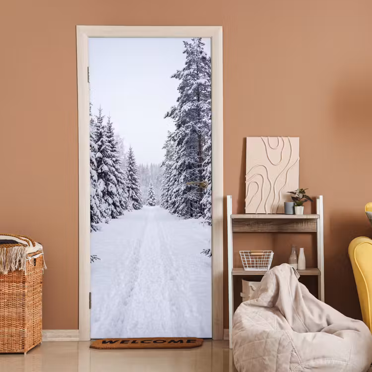 Bos - Winter - Sneeuw - Pad - Natuur deurposter klein -sfeer1