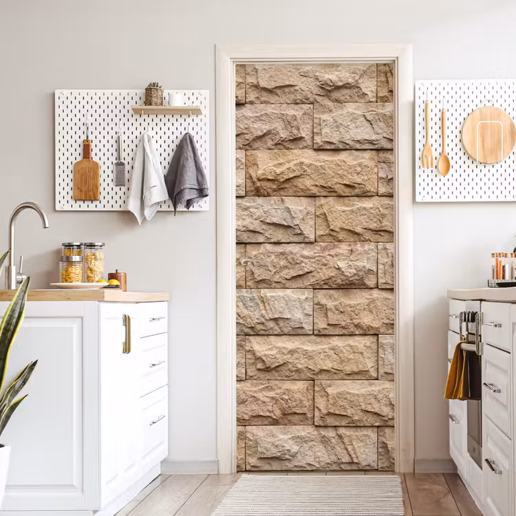 Muur - Steen - Ruw - Textuur - Beige deurposter klein -sfeer5