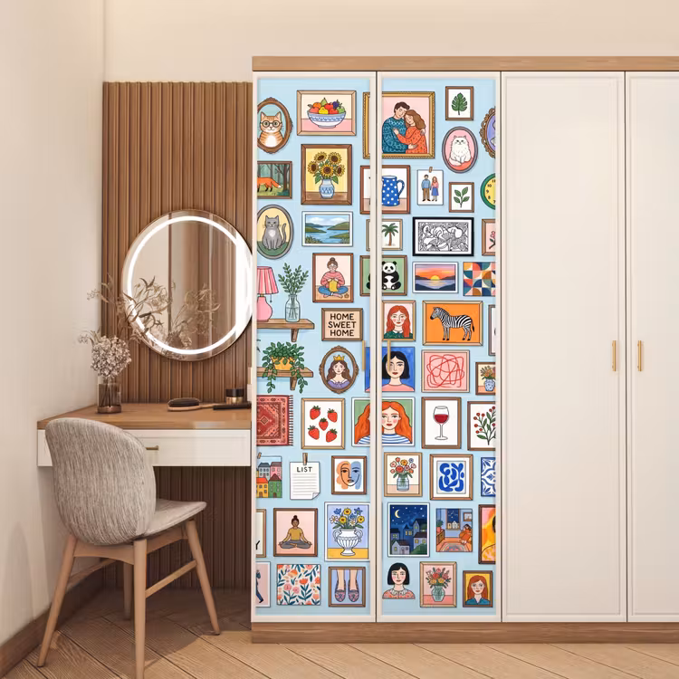Wanddecoratie - Collectie - Huis - Illustratief - Kleurrijk deurposter klein -sfeer3