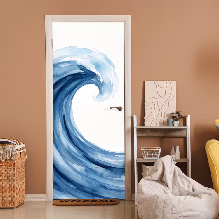 Water - Beweging - Natuur - Modern - Blauw deurposter klein -sfeer1