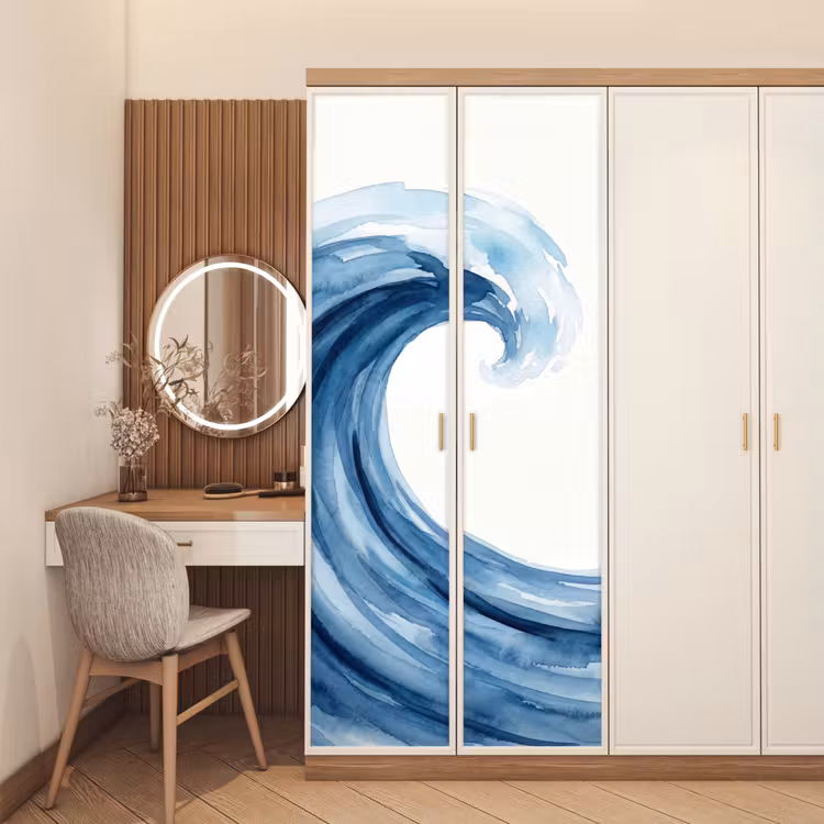 Water - Beweging - Natuur - Modern - Blauw deurposter klein -sfeer3