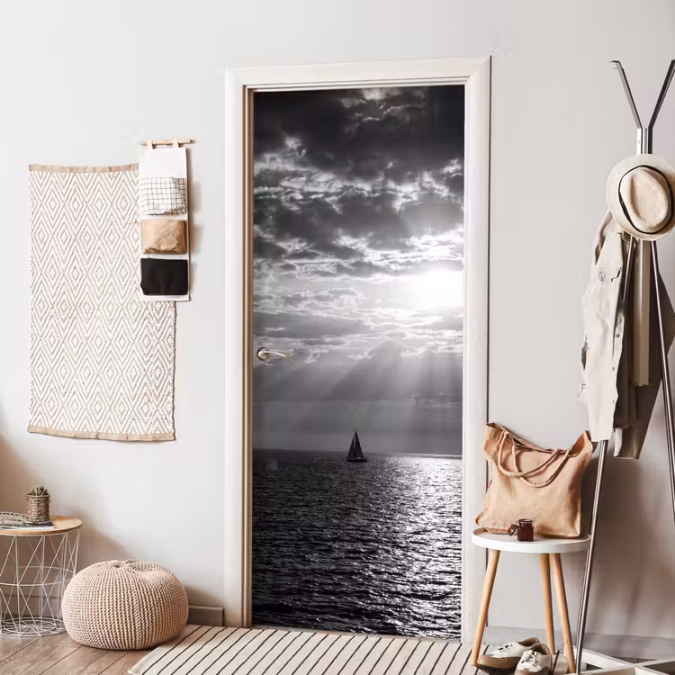 Water - Boot - Lucht - Natuur - Zwart-wit deurposter klein -sfeer6