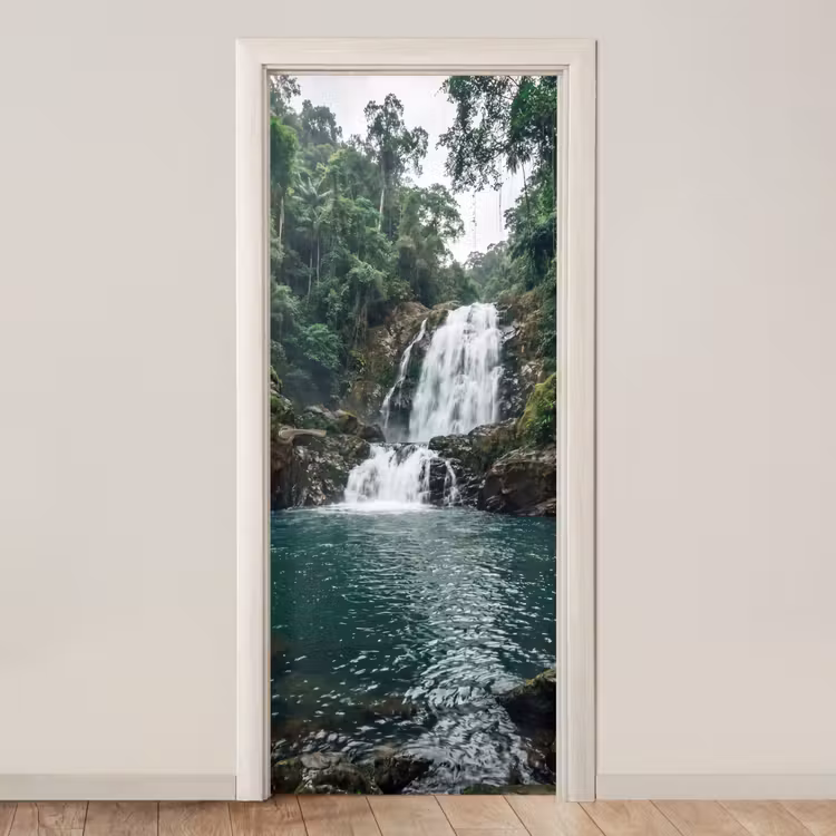 Waterfall - Forest - Nature - Greenkhgyguyg deurposter klein -3d_beige