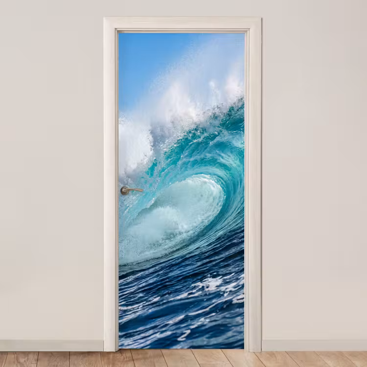 Golf - Oceaan - Water - Dynamisch - Blauw deurposter klein -3d_beige