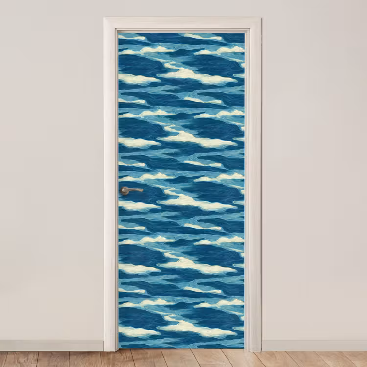 Golven - Abstract - Patroon - Blauw - Wit deurposter klein 289 -3d_beige