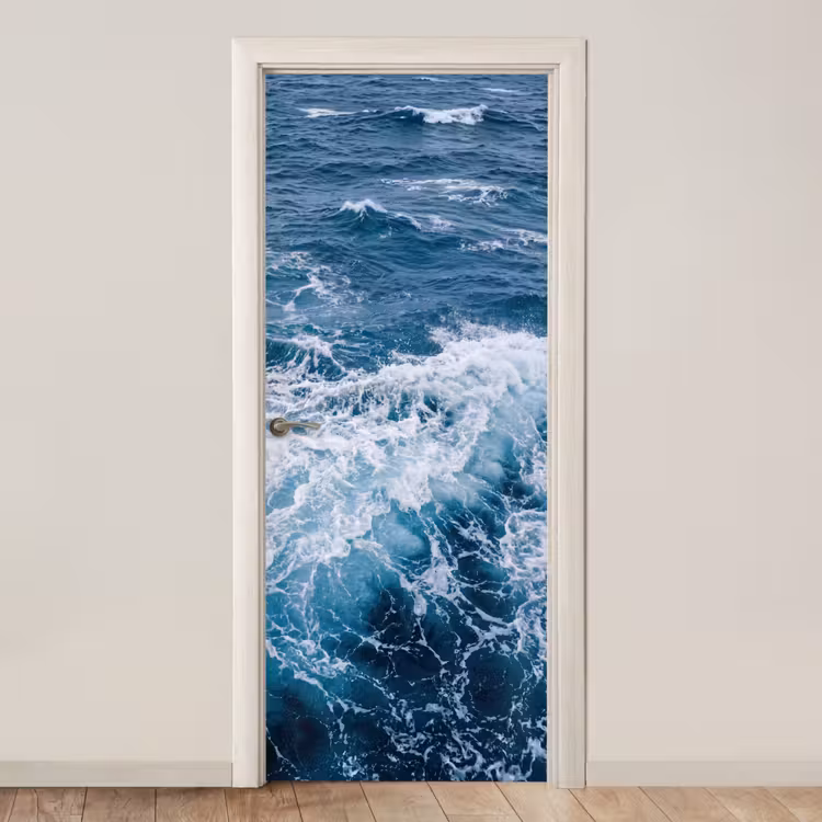 Golven - Oceaan - Blauw deurposter klein -3d_beige