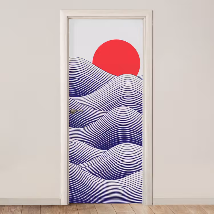 Golven - Zon - Natuur - Abstract - Rood deurposter klein -3d_beige