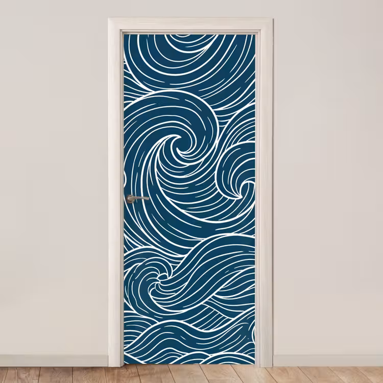 Golven - Spiraal - Water - Abstract - Blauw deurposter klein -3d_beige