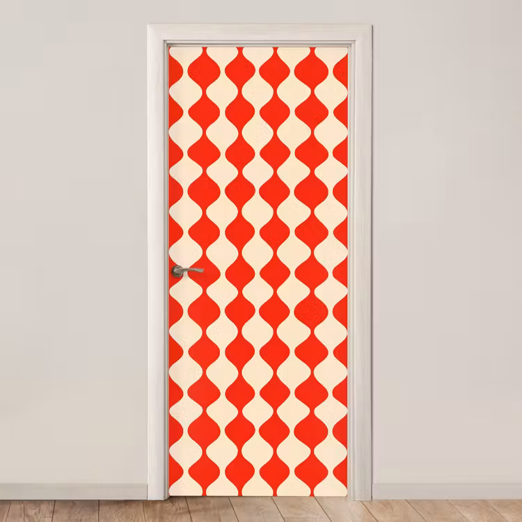 Golvend patroon - Retro - Rood - Beige deurposter klein 289 -3d_beige