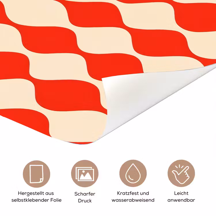 Golvend patroon - Retro - Rood - Beige deurposter klein 289 -tcloseup_DE